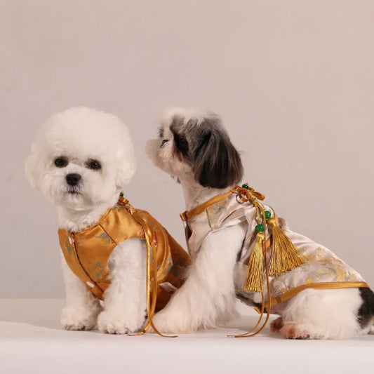 ORIENTAIL | Floating Light Imperial White & Amber Dragon Brocade Vest