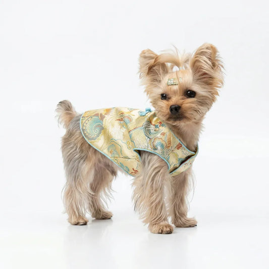 ORIENTAIL | Floating Light & Leaping Gold Imperial White & Amber Dragon Brocade Vest