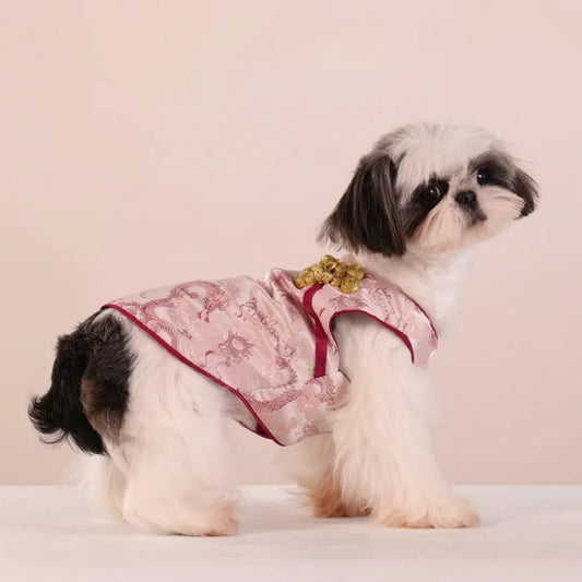 ORIENTAIL | Auspicious Radiance Imperial Pink & Gold Dragon Brocade Vest