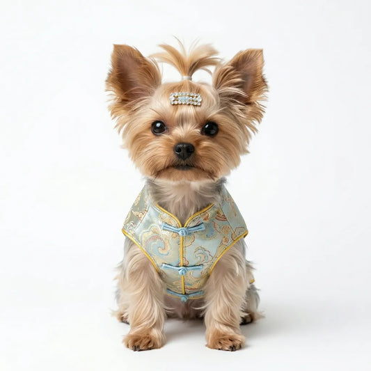 ORIENTAIL | Floating Light & Leaping Gold Imperial White & Amber Dragon Brocade Vest