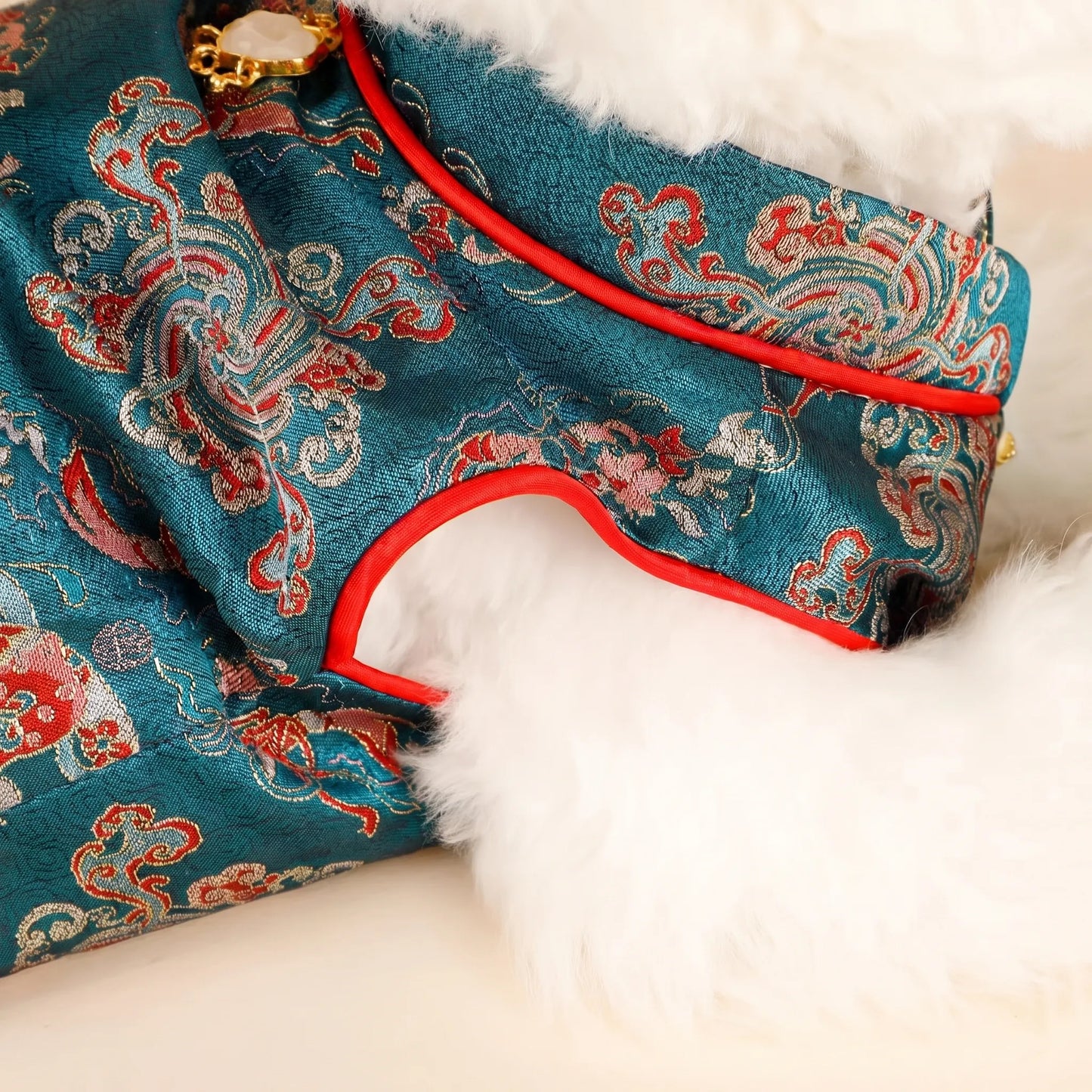 Azure Elegance Imperial Gold Dragon Brocade Tang Suit