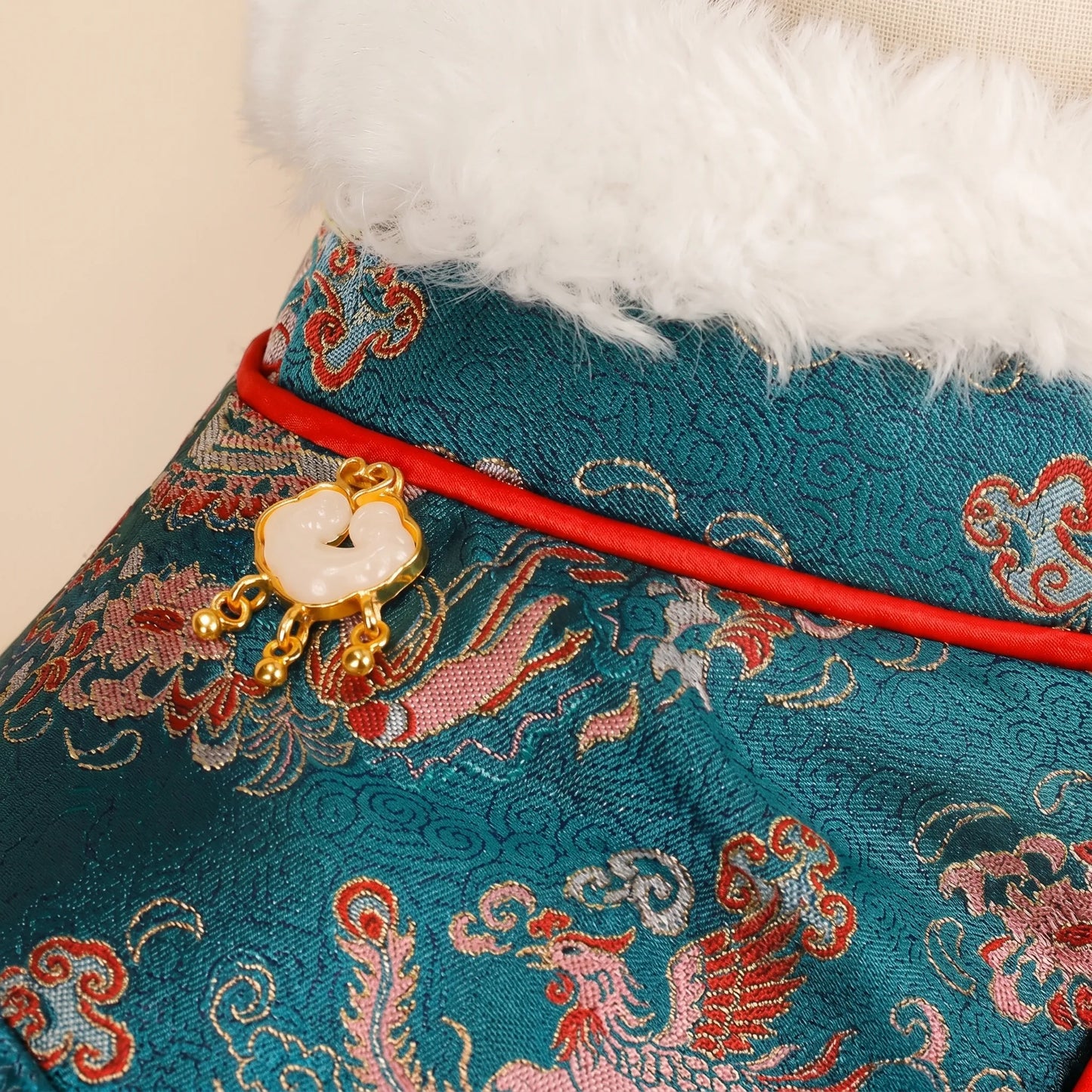 Azure Elegance Imperial Gold Dragon Brocade Tang Suit
