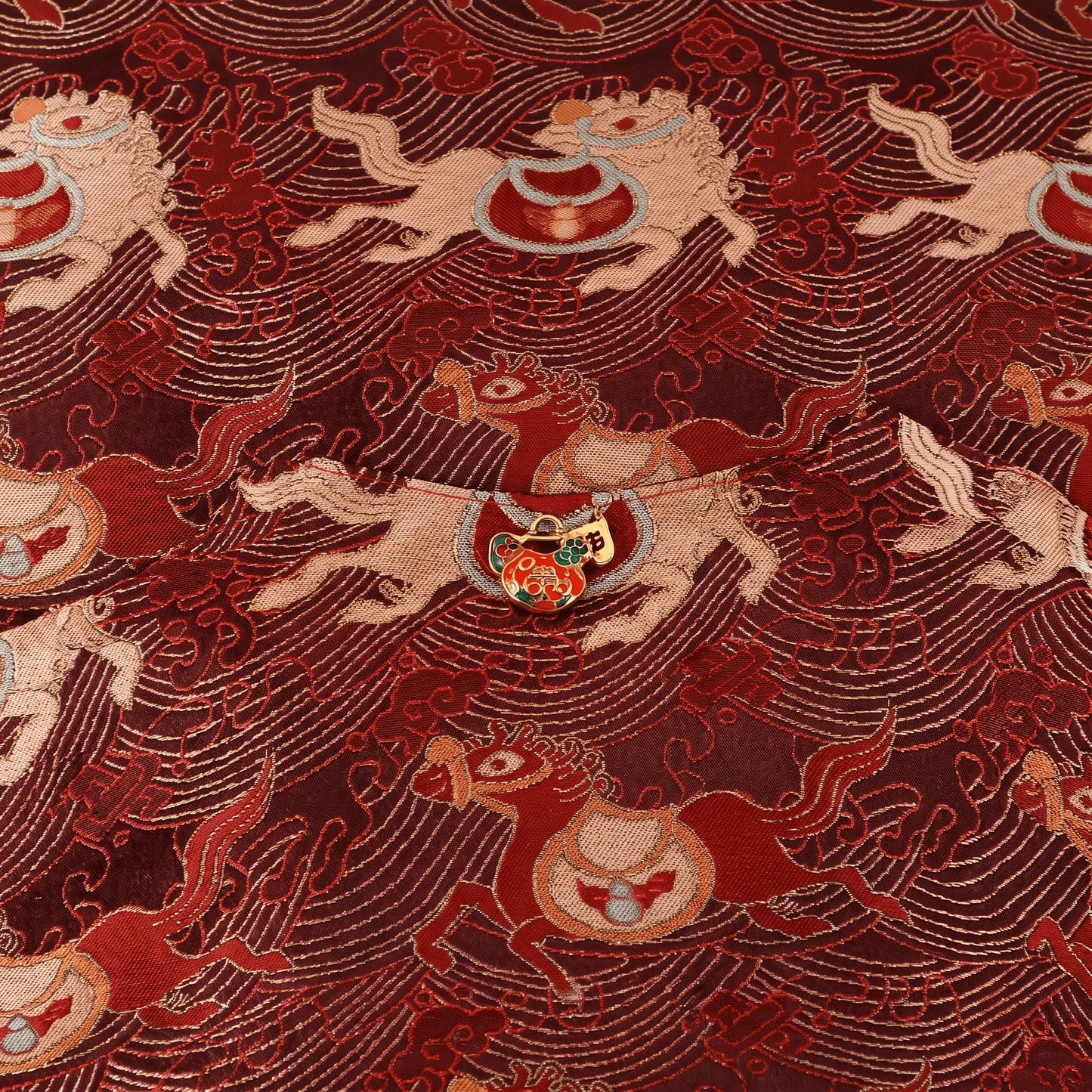 Majestic Steed Imperial Crimson “Longxiang” Brocade Tang Suit
